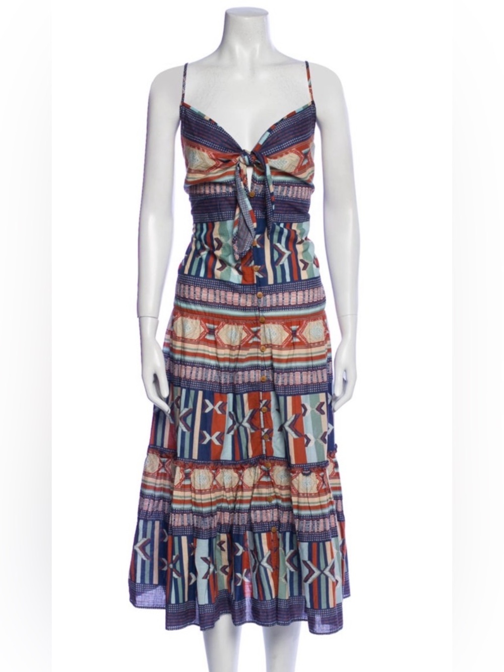 NWT 🔖 Veronica Beard Blue & Orange Tiered Ruffled Midi Sundress women’s Medium